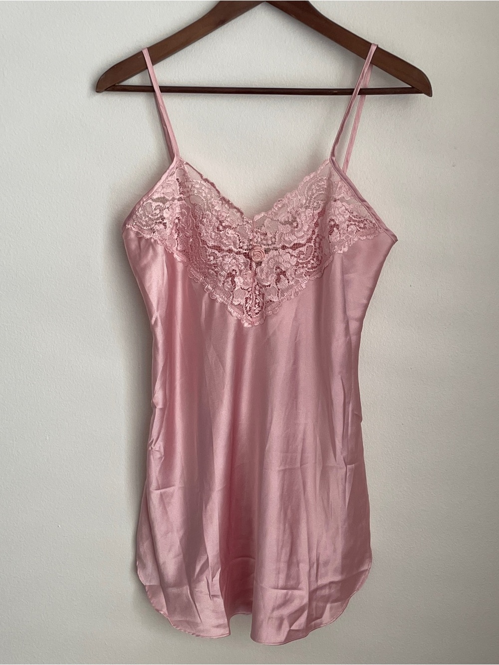 Vintage Slip Dress Small Pink Satin Lace Coquette Fairy Bridal Nightgown 90s - Picture 7 of 9